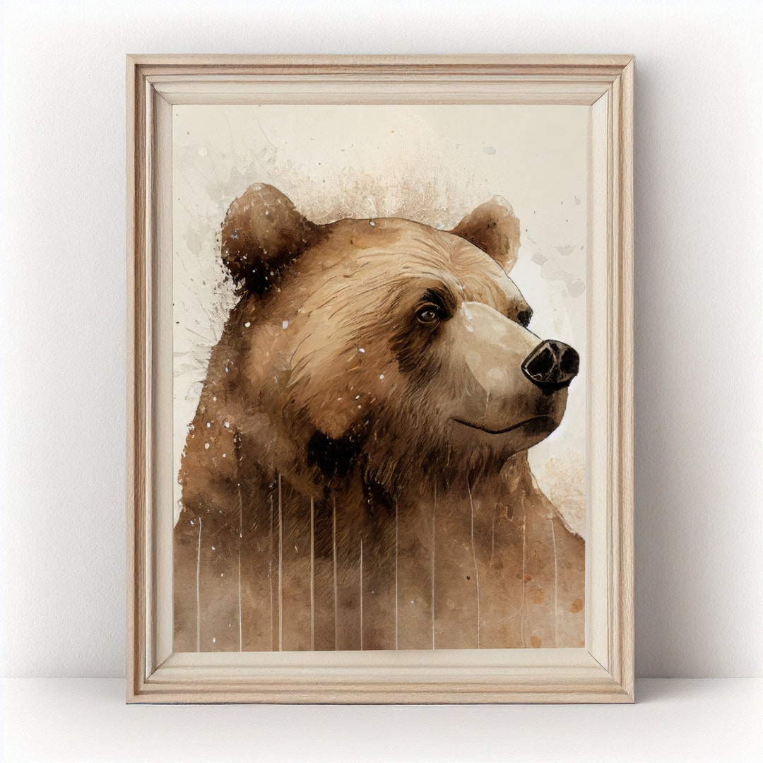 Brown Bear Watercolor Art Print File, Brown Bear Painting Wall Art