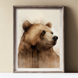 Brown Bear Watercolor Art Matte Poster, Brown Bear Painting Wall Art Decor Print, Original Artwork, Wild animal Art, Brown Bear Painting