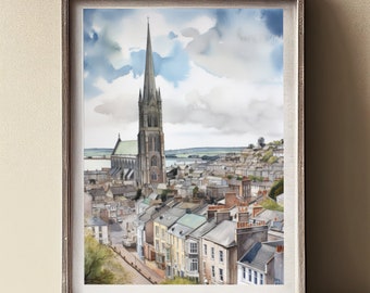 Aquarelprint van Cork, Ierland, digitale download van Ierse muurdecoratie, print van County Cork, reisposter van Ierland, Iers cadeau, direct te downloaden.