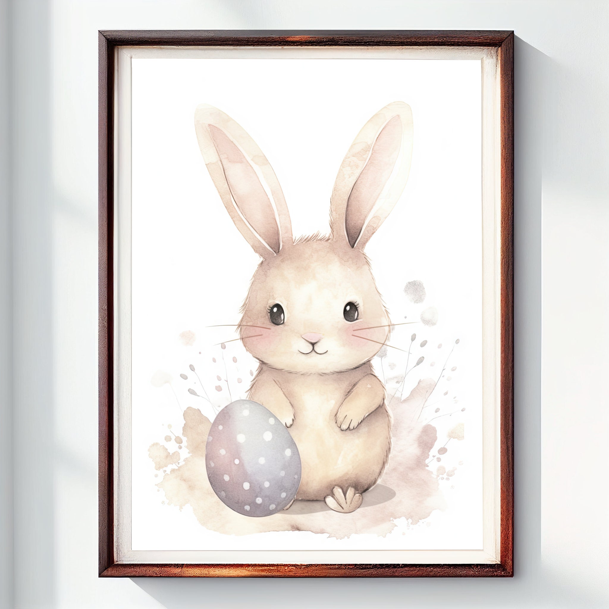 Bunny Rabbit Watercolor Poster Wall Art, Cute Nursery Wall Decor