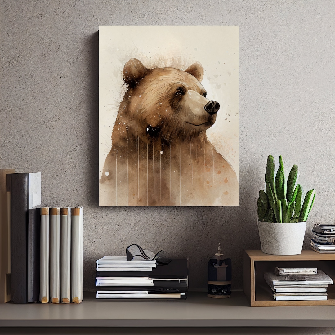 Brown Bear Watercolor Art Canvas Print, Brown Bear Painting Wall Art