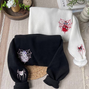 Embroidered Spider Couple Characters embroidered Sweatshirt, embroidered Hoodie, Couple Sweatshirt, Engagement Gift,spiderman sweater