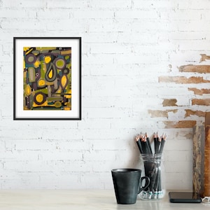 Abstract Acrylic Painting on Paper, Wall Decor, Mixed Media Art