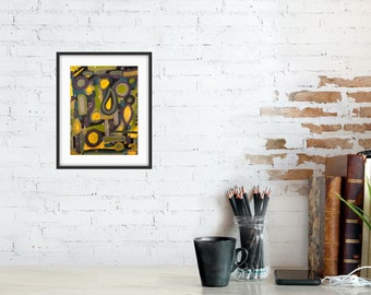 Pintura acrílica abstracta sobre papel, decoración de pared, arte en técnica mixta