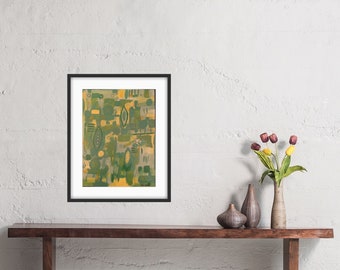 Original Green Abstract Acrylic Painting on Canvas Paper, Wall Decor, Mixed Media Art