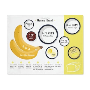 Jogo americano de receita de pão de banana "Measure-Me-Mat" para cozimento infantil e preparação de ingredientes, Mise en Place, crianças independentes