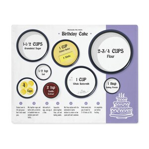 Birthday Cake &quot;Measure-Me-Mat&quot; Placemat for Kids Baking and Ingredient Preparation, Mise en Place, Independent Toddlers