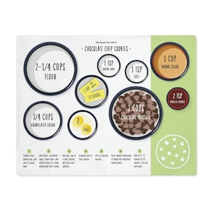 Chocolate Chip Cookie &quot;Measure-Me-Mat&quot; Placemat for Kids Baking and Ingredient Preparation, Mise en Place, Independent Toddlers