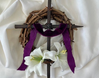 Lent Easter Small Nail Cross Wreath - Christian Catholic Gift - Home Decor Altar Tiered Tray