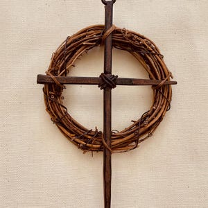 Lent Easter Simple Rustic Small Nail Cross Wreath - Christian Catholic Gift - Home Altar Tiered Tray Decor