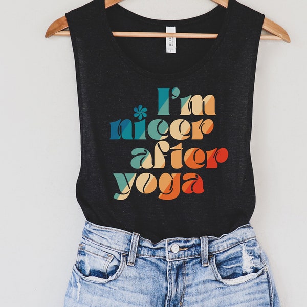 Soy más agradable después de la camiseta sin mangas de yoga, camiseta sin mangas de yoga divertida, regalo de yoga, camisa de yoga, tanque muscular de yoga, tanque de yoga retro