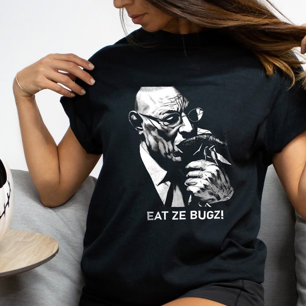 Eet Ze Bugz! Klaus Schwab eet een insect katoenen T-shirt