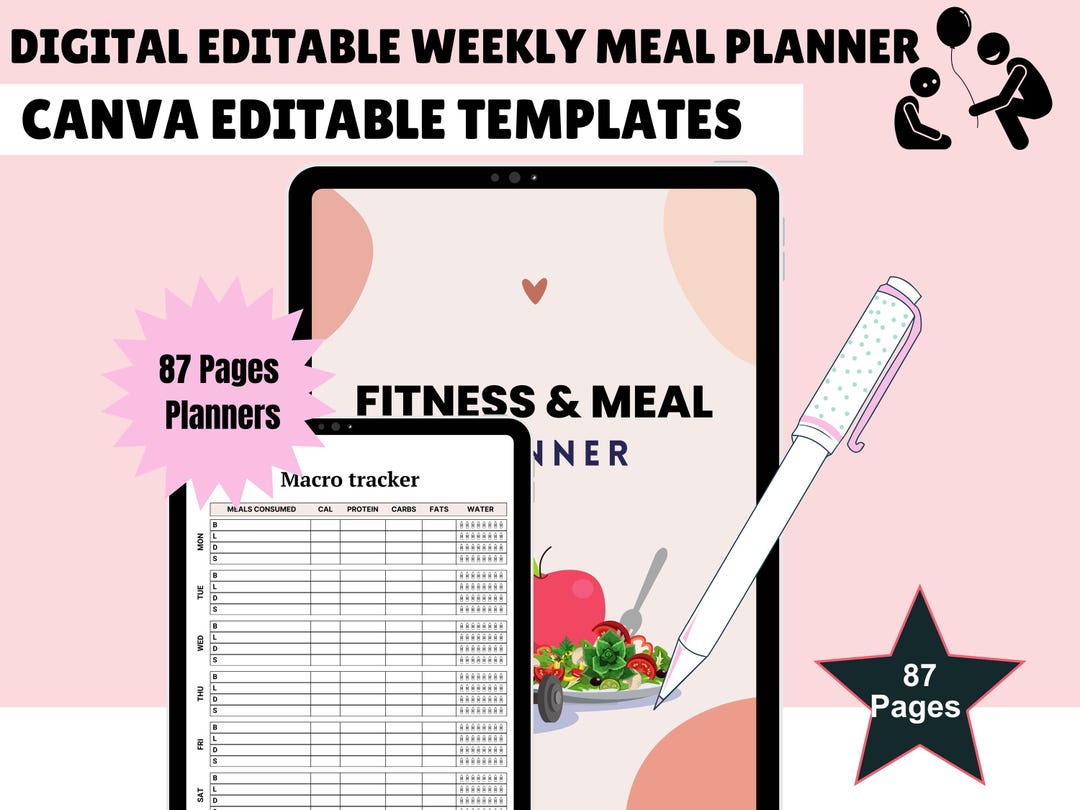 Editable Fitness & Meal Planner | Workout and Nutrition Tracker | Canva ...