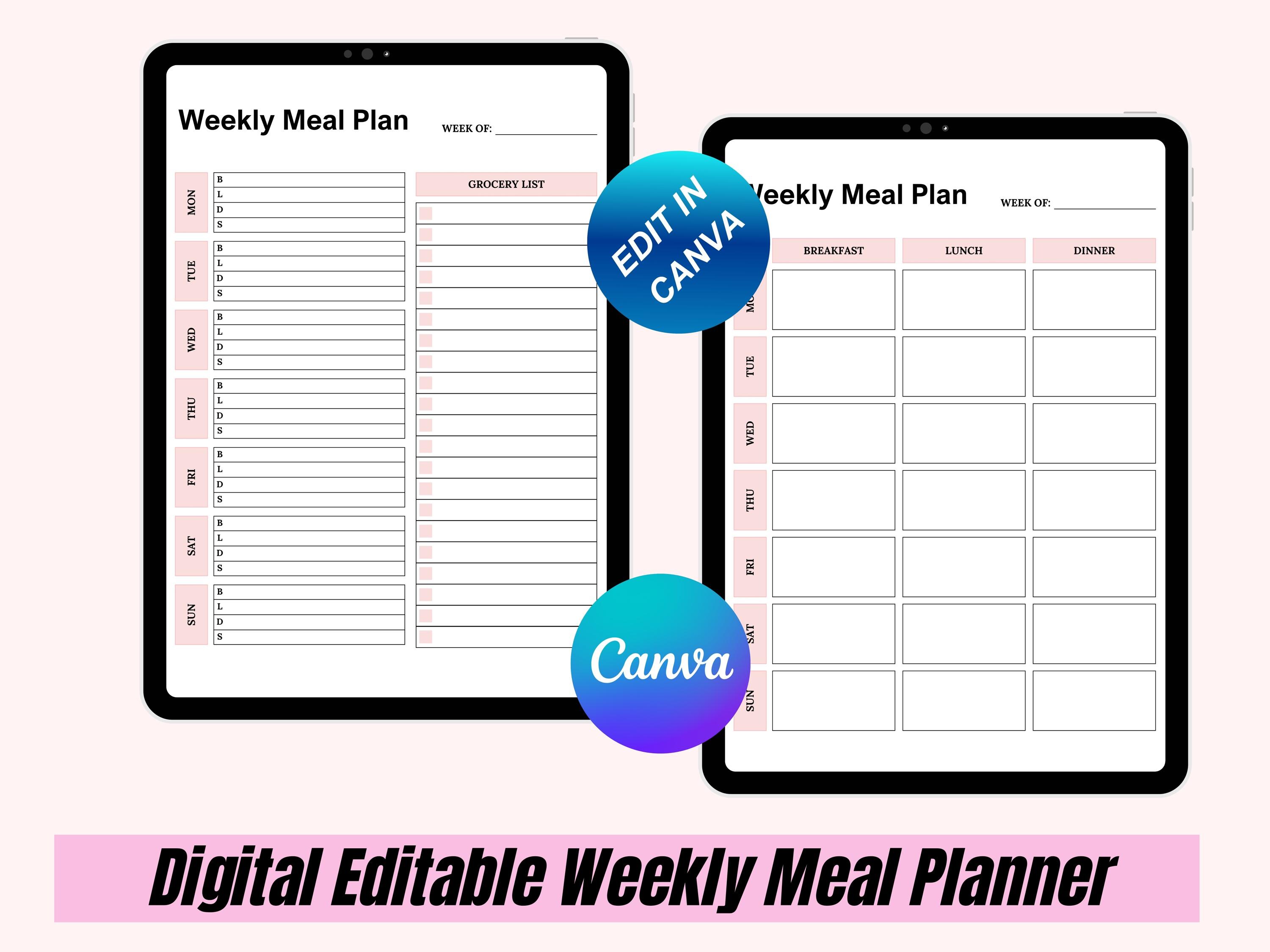 Weekly Meal Planner Printable, Grocery List, A4 PDF (digital Download ...