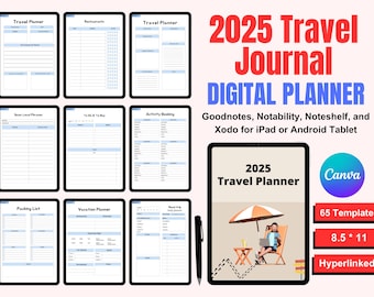 2025 Travel Planner, Editable Canva Templates (8.5x11 inch)
