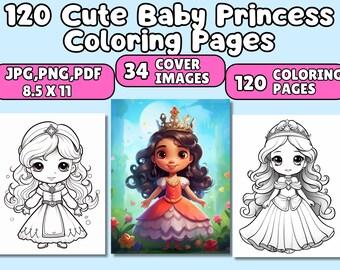 Princess Coloring Pages For Kids, 120 Coloring Pages, Princess Coloring Sheets, Princess Coloring Book, Girl Coloring Pages, 8.5x11"