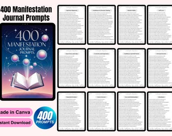 400 Sugestões para Diário de Manifestação | Caderno de Exercícios de Autorreflexão Imprimível | Editável no Canva | Planejador de Gratidão e Mentalidade