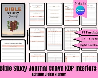 Christian Prayer Journal Bundle | Bible Study, Canva KDP Interior (Printable PDF)