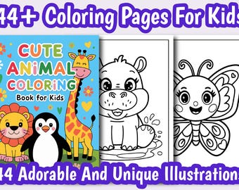 子供向けのかわいい動物の塗り絵44ページ以上｜KDPインテリア対応｜印刷可能な塗り絵｜8.5×11インチのデジタルダウンロード
