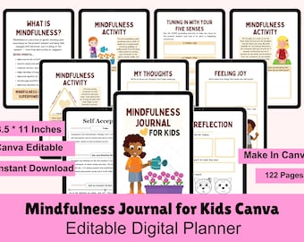 Mindfulness Journal for Kids – 122-Page Activity Workbook (Canva Template)