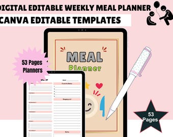 Pianificatore alimentare settimanale modificabile, modelli Canva (digitali)