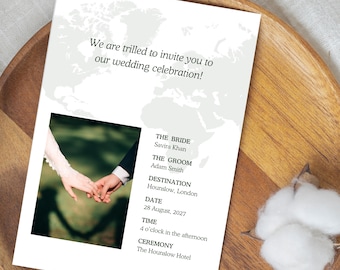 Destination Wedding Invitation Passport & Boarding Pass, Travel Theme Wedding, Printable Canva Template, Instant Download
