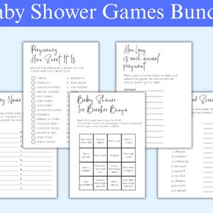 Baby Shower Game Bundle, Minimalist Baby Shower Games, Modern Baby Shower Games Pack, Baby Shower Trivia, Fully Editable Download - Myla