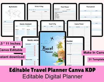 Editable Travel Planner Canva Template: 31-Page Trip Itinerary (Digital Download)