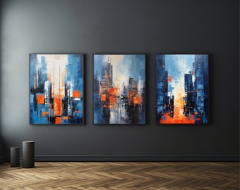 Conjunto de 3 impresiones abstractas de paisajes urbanos, descarga instantánea, arte de pared imprimible
