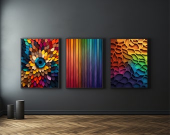 Conjunto de 3 estampas geométricas abstratas coloridas (download digital)