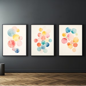 Digital Poster Set - Abstract & Geometric Watercolor Stains - Printable Wall Decor