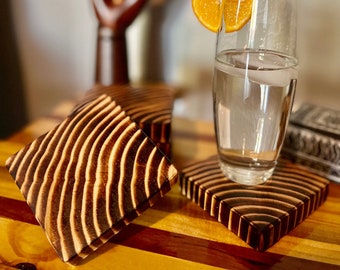 Shou Sugi Ban Style Burned Wood Coasters, Set of 5