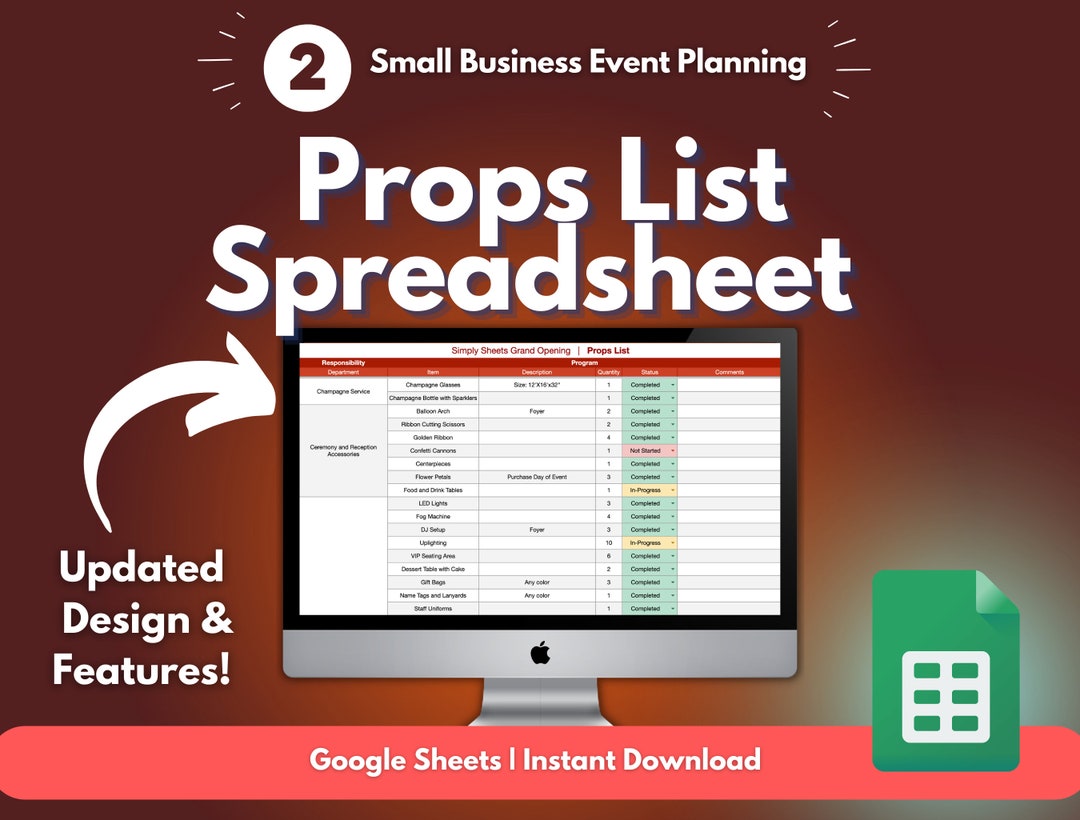 Ultimate Event Planning Template for Google Sheets Automated Props List