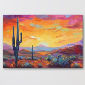 Southwestern Wall Art Canvas Cactus Landscape Desert Mural Print Western Home Decor Painting Wild West Vista Colorful Southwest Wallart