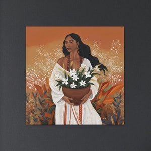 Mexico Latin Spanish Girl with Flowers, Latina Woman Portrait Wall Art, Floral Soul Artwork Print Mexican Painting Wall Hanging,