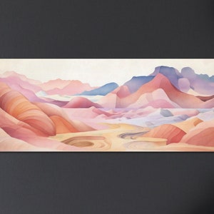 Abstract Desert Panorama Print Horizontal Watercolor Landscape Painting Wall Art Southwest Print Wide & Narrow Southwestern Canvas Artwork