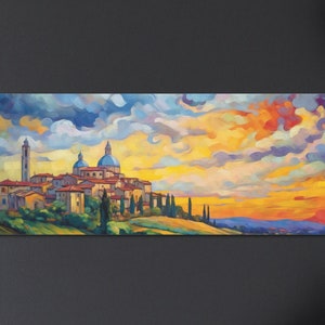Umbrian Hilltop Town Painting Todi Panorama Landscape Print Panoramic Painting Wall Art Italian Countryside Van Gogh Wide Horizontal Artwork