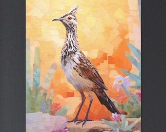 Roadrunner Wall Art Print Desert Cacti Western Home Decor Southwestern Wallart Painting Farmhouse Artwork Cactus Folk Ready to Hang Canvas