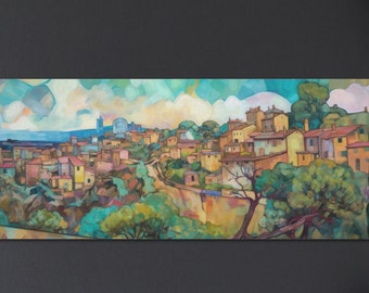 Montepulciano, Toscane, peinture impressionniste, paysage panoramique, impression d'art mural panoramique, oeuvre d'art large italien de Paul Cézanne, Sienne, Italie