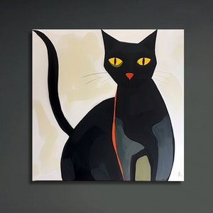 Cat Art Print, Mid Century Modern Art, Black Cat Lover Gift, Boho Decor, Minimalist Wall Art, Black Cat Art Abstract, Home Wallart Print