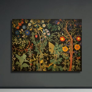Dark Flower Print Art Nouveau Wall Art Plants Artwork Nature Botanical Home Decor Floral Painting Bohemian Garden Eclectic Large Canvas Art