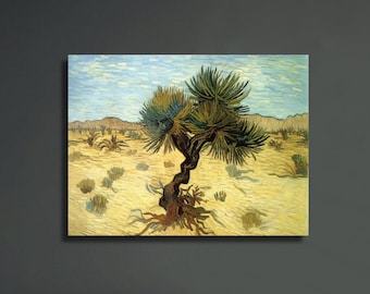 Joshua Tree Art, Desert Landscape Canvas Print, Southwestern Painting Decor, Western Mural, Nature Retro Vintage Wall Artwork Southwest