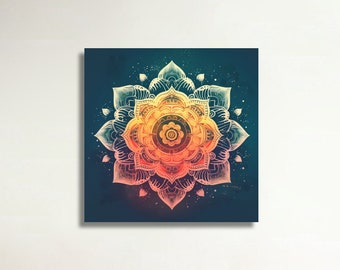 Mandala Design Art Print Painting Vintage House Gift Wall Art Decor Blue Wall Art Indigo Boho Wallart Bohemian Modern Floral Room Artwork