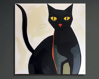 Cat Art Print, Mid Century Modern Art, Black Cat Lover Gift, Boho Decor, Minimalist Wall Art, Black Cat Art Abstract, Home Wallart Print