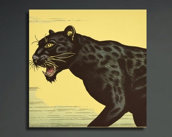 Japanese Art Print - Black Panther Ukiyo Wallart Japan Artwork, Japanese Wall Art, Big Cat Canvas Masculine Birthday Gift Idea Housewarming