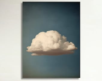 Cloud Wall Art Print, Cloudy Sky Large Gallery Art, Minimalist Art Ready to Hang Canvas Blue Wall Art Indigo Art Maximalist Decor Sky Print