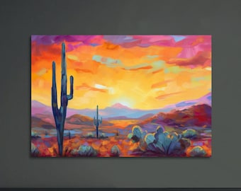 Southwestern Wall Art Poster Cactus Landscape Desert Mural Print Western Home Decor Painting Wild West Vista Colorful Southwest Wallart