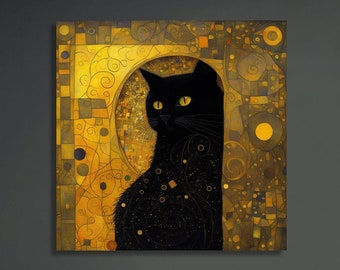 グスタフ・クリムトの黒猫プリント、クリムトの猫キャンバス、黒猫アート、ラ・パスティッシュプリント、黒猫プリント、アール・ヌーヴォー、ホームデコレーションギャラリーラップ