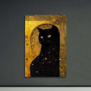 Gustav Klimt Black Cat Print, Klimt Cat Poster, Black Cat Art, La Pastiche Print, Black Cat Print, Art Nouveau, Home decor Poster Symbolism