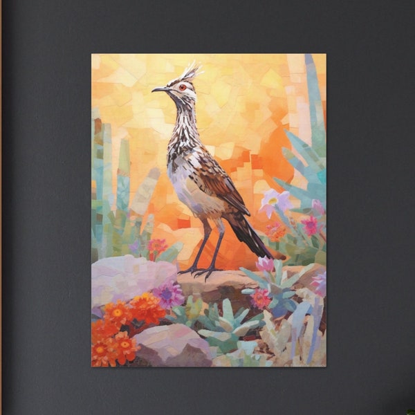 Roadrunner Art Print, Desert Bird Western Home Decor, Southwestern Wallart, Sonoran Desert Painting, Farmhouse Artwork, Cactus, Mexican Folk